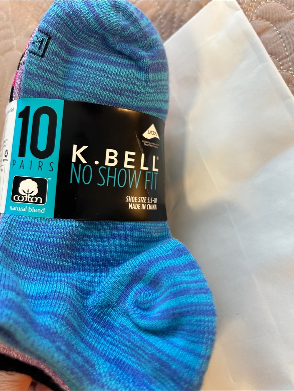 K. Bell No Show Fit Socks 10 Pairs multicolor 5.5-10 new